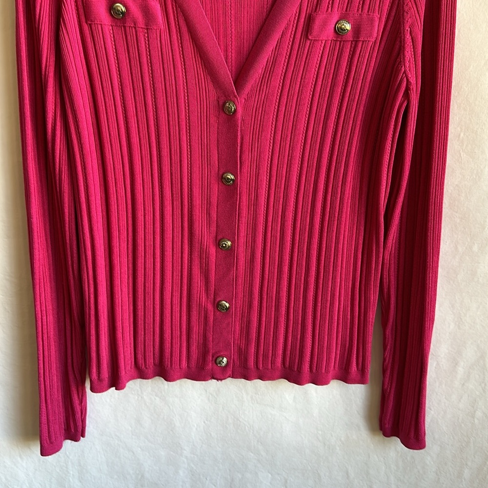 White House Black Market fuschia snap front cardigan, size L - Picture 3 of 7